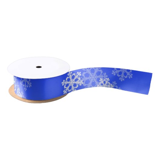 Ruban En Satin Élégant Cobalt Blue Snowflakes Noël moderne (Bobine)