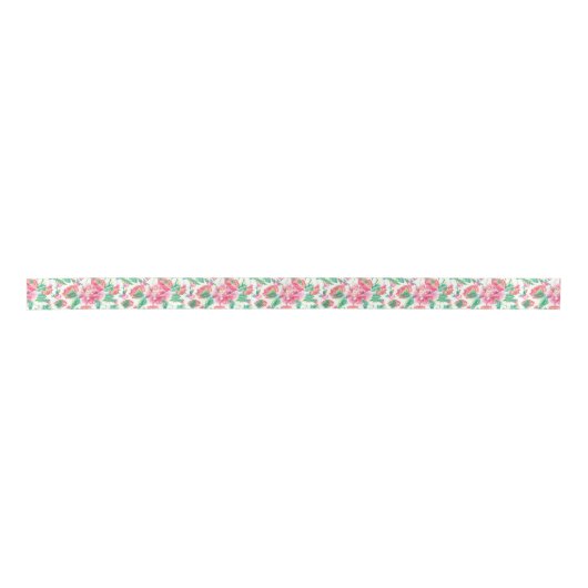 Ruban En Satin Élégant Fille Lumineuse Motif Fleurs Roses (Devant)