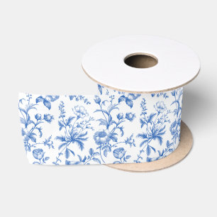 Ruban En Satin Élégant floral toile grandmillennial bleu cobalt