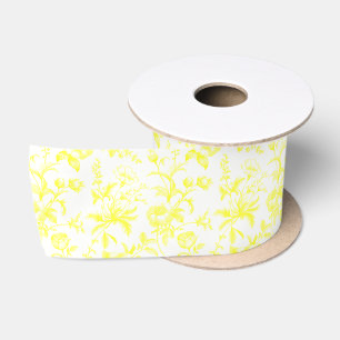 Ruban En Satin Élégant floral toile grandmillennial jaune citron