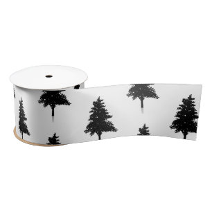 Ruban En Satin Élégant Motif blanc noir sapin de Noël