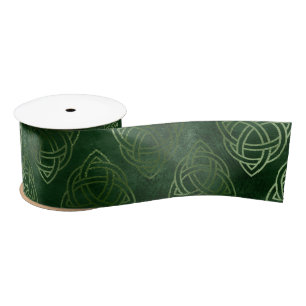 Ruban En Satin Élégant Motif Celtique Vert et Or