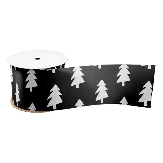 Ruban En Satin Élégant Motif d'arbre de Noël noir et blanc (Bobine)