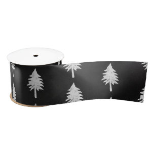 Ruban En Satin Élégant Motif noir blanc sapin de Noël