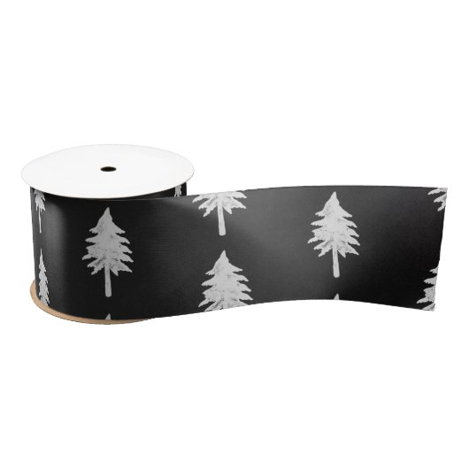 Ruban En Satin Élégant Motif noir blanc sapin de Noël (Bobine)
