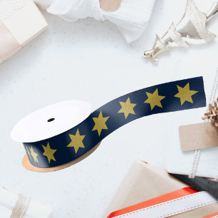 Ruban En Satin Élégant or étoiles marine bleu Ruban