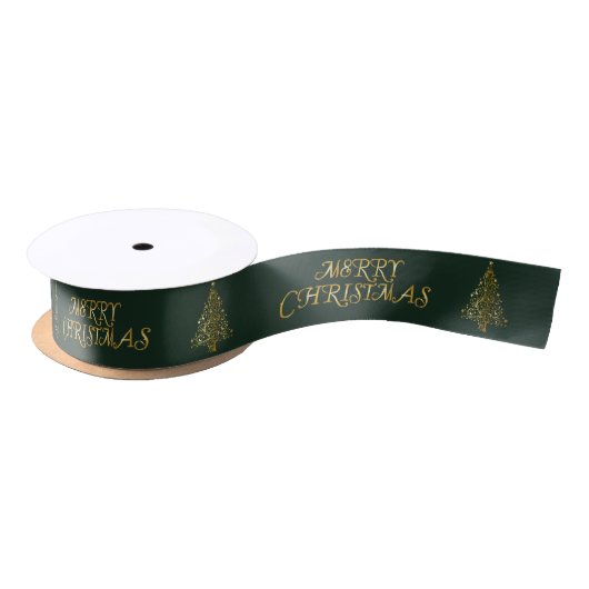 Ruban En Satin Élégant or Joyeux Noël Arbre Satin Ruban (Bobine)