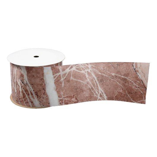 Ruban En Satin Élégant or Rose | Monogramme Marbre blanc (Bobine)