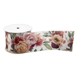 Ruban En Satin Élégant orange botanique et floral rouge bordeaux