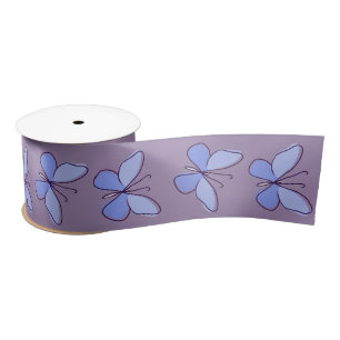 Ruban En Satin Élégant Papillons Bleus sur Violet