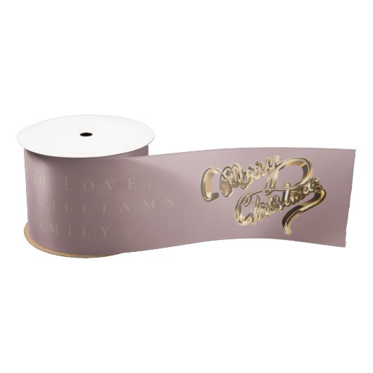 Ruban En Satin Elegant Rose Gold Look Script Merry Christmas  (Bobine)