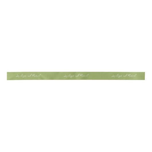 Ruban En Satin Élégant Script Bride Groom Noms vert (Devant)