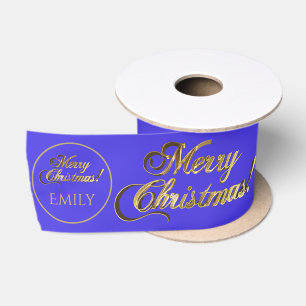 Ruban En Satin Élégant script d'or violet vers ou depuis Noël