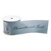 Ruban En Satin Élégant Script Dusty Mariage bleu (Bobine)