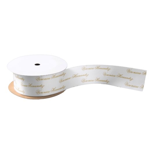 Ruban En Satin Élégant Script Gold Blanc Nom personnalisé (Bobine)