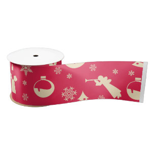 Ruban En Satin Élégant Snowflakes Angels & Père Noël   Noël rouge