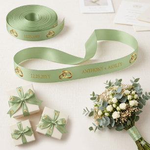 Ruban En Satin Élégant Vert Sauge Or Nom Personnalisé