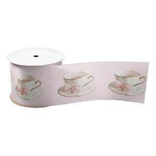 Ruban En Satin Elégante Coquette Preppy Pink Teacup avec Bow