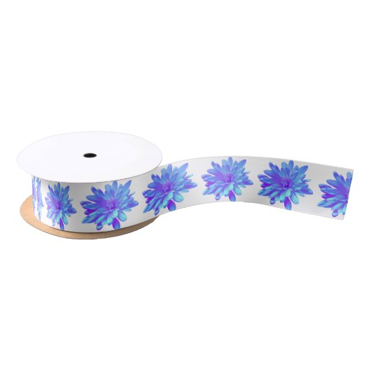 Ruban En Satin Élégante fleur florale violette bleu (Bobine)