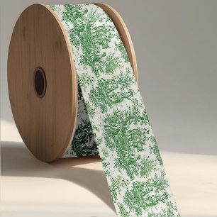 Ruban En Satin Elégante toile vintage verte de jouy