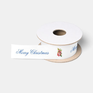 Ruban En Satin Emballage cadeau blanc avec des baies de houx roug