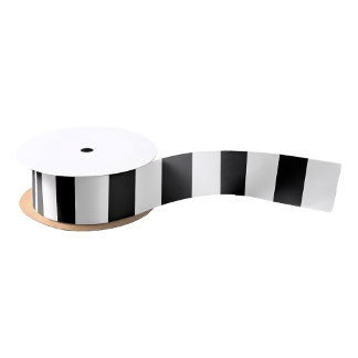 Ruban En Satin Emballage Cadeau Luxueux Rayures Noir & Blanc