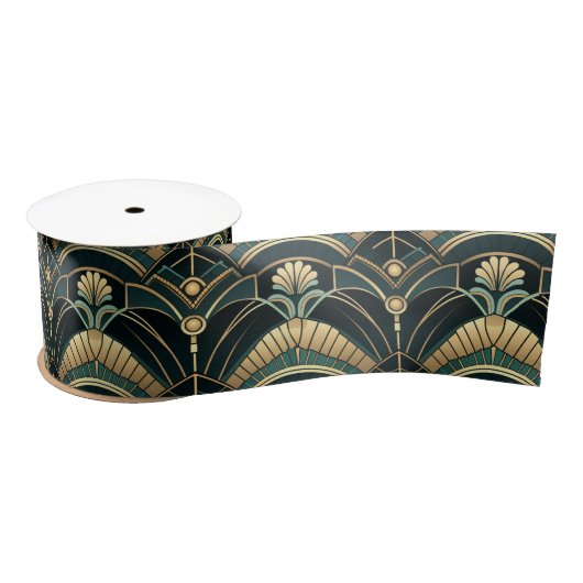 Ruban En Satin Emerald and Gold 1920s Art Deco Themed Wide (Bobine)