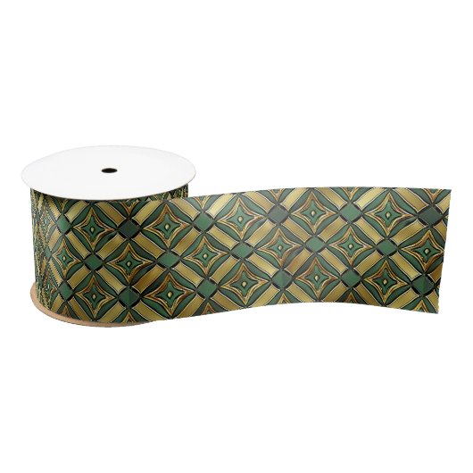Ruban En Satin Emerald & Gold Art Déco (Bobine)