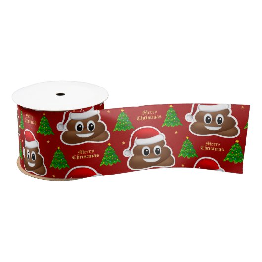 Ruban En Satin emoji poo de noël avec ruban casque santa (Bobine)