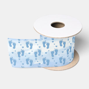 Ruban En Satin Empreintes de bébé et cœurs sur fond aquarelle