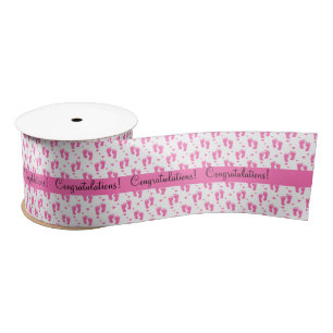 Ruban En Satin Empreintes de pas et coeurs roses de bébé
