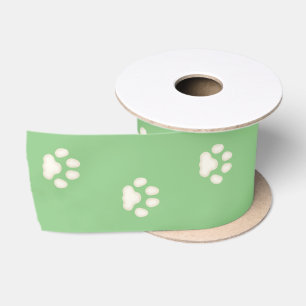 Ruban En Satin Empreintes de Patte de Chat Marchant sur 3" Vert C