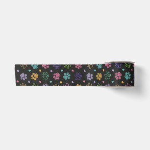 Ruban En Satin Empreintes de patte de gribouillis colorés