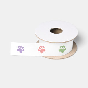 Ruban En Satin Empreintes de pattes d'animaux de chien pastel col