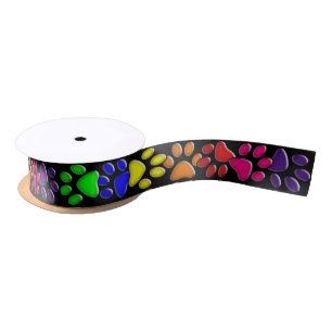 Ruban En Satin empreintes de pattes de chat arc-en-ciel