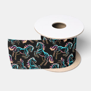 Ruban En Satin Enseigne au néon Cheval Style Rétro Glitch