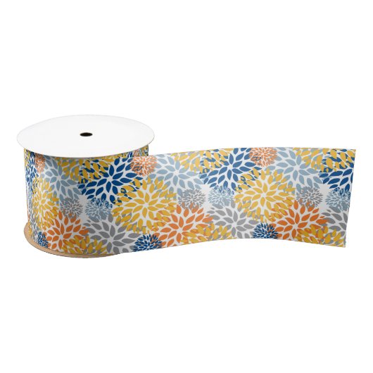 Ruban En Satin Été Floral Abstrait Couleurs vives Motif (Bobine)