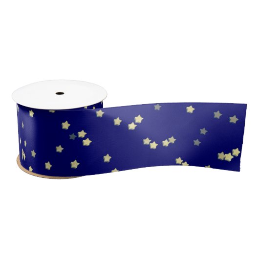 Ruban En Satin Etoiles d'or sur bleu (Bobine)