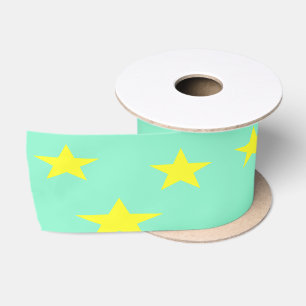 Ruban En Satin étoiles jaunes sur turquoise