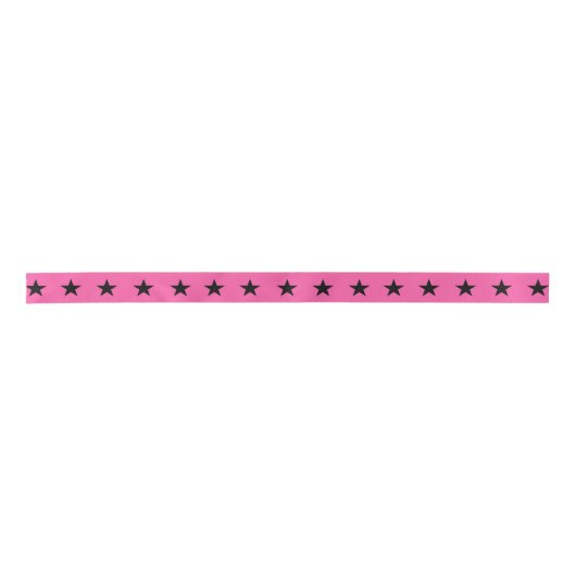 Ruban En Satin Étoiles noires sur motif rose vif (Devant)