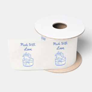 Ruban En Satin Fabriqué avec Amour   Cadeau de Mariage Bleu et Bl
