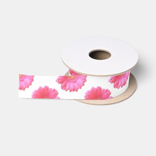 Ruban En Satin Faisée de gerbera rose (Bobine)