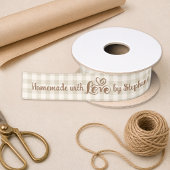 Ruban En Satin Fait Maison avec Amour Neutral Gingham Script Coeu