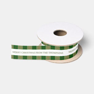 Ruban En Satin Famille à carreaux verts et beige de Noël classiqu