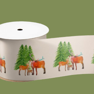 Ruban En Satin Famille de cerfs rouges de Noël