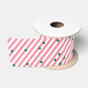 Ruban En Satin Fansy motif de rayures roses et points verts Noël