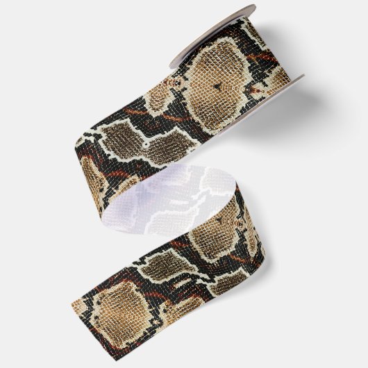 Ruban En Satin Faune rustique beige noir python empreinte (Dos)