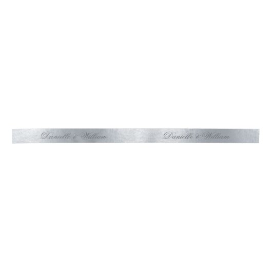Ruban En Satin Faux Argent Metallic Élégant Gris Mariage Script (Devant)