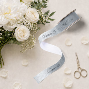 Ruban En Satin Faux Argent Métallisé Élégant Mariage Script