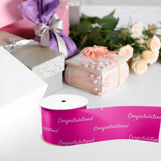 Ruban En Satin Félicitations blanc rose chaud